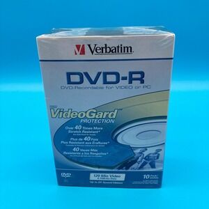 Verbatim DVD-R 10 Pack 4.7GB 120 Min VideoGard Protection New Sealed Slim Cases